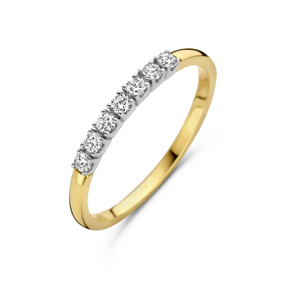 Srebrny pierścionek z diamentami 0,21 ct, bicolor złoto żółte i białe.