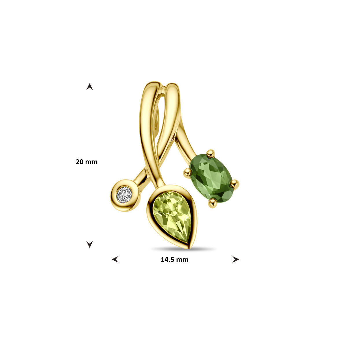 wisiorek zielony turmalin, perydot i diament 0.03ct h si 14K żółte złoto