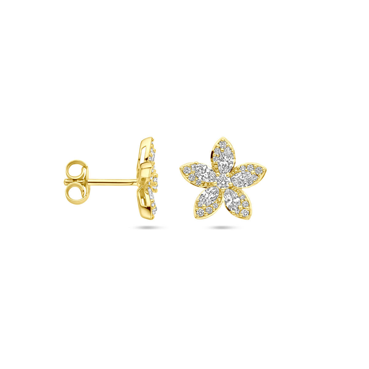 kolczyki wkrętki kwiat diament 0.84ct (2x 0.42ct) h si 11 mm 14K żółte złoto