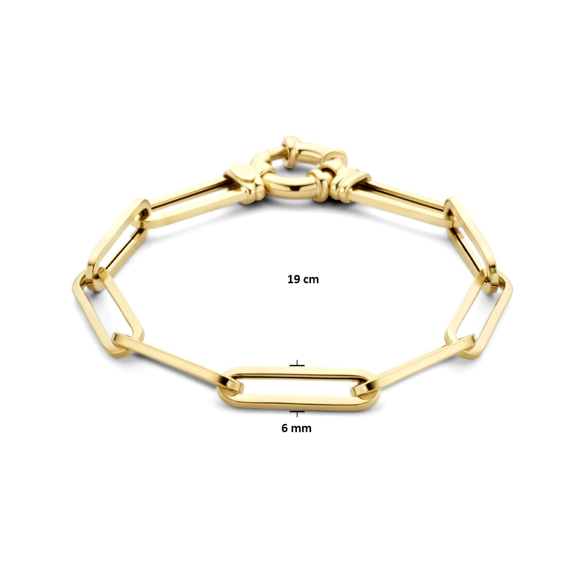bransoletka paperclip kwadratowa rura 6,0 mm 19 cm z dużym zapięciem sprężynowym 14K żółte złoto