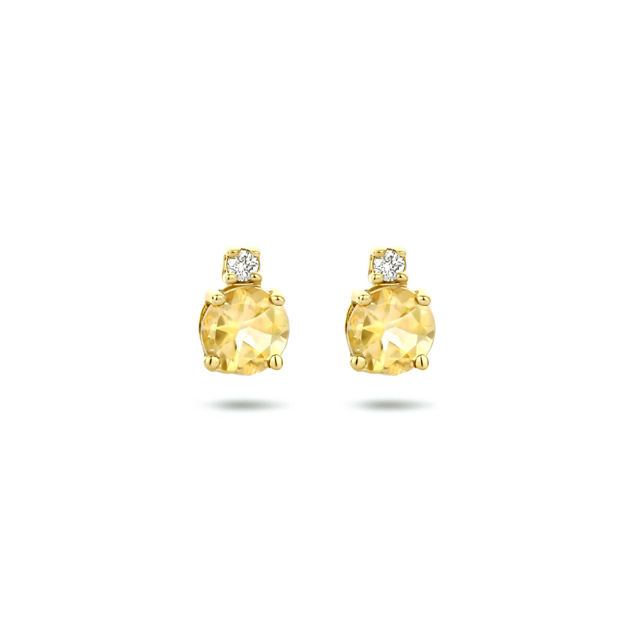 Kolczyki z cytrynem i diamentem (2x 0,015 ct) w złotym 14K.