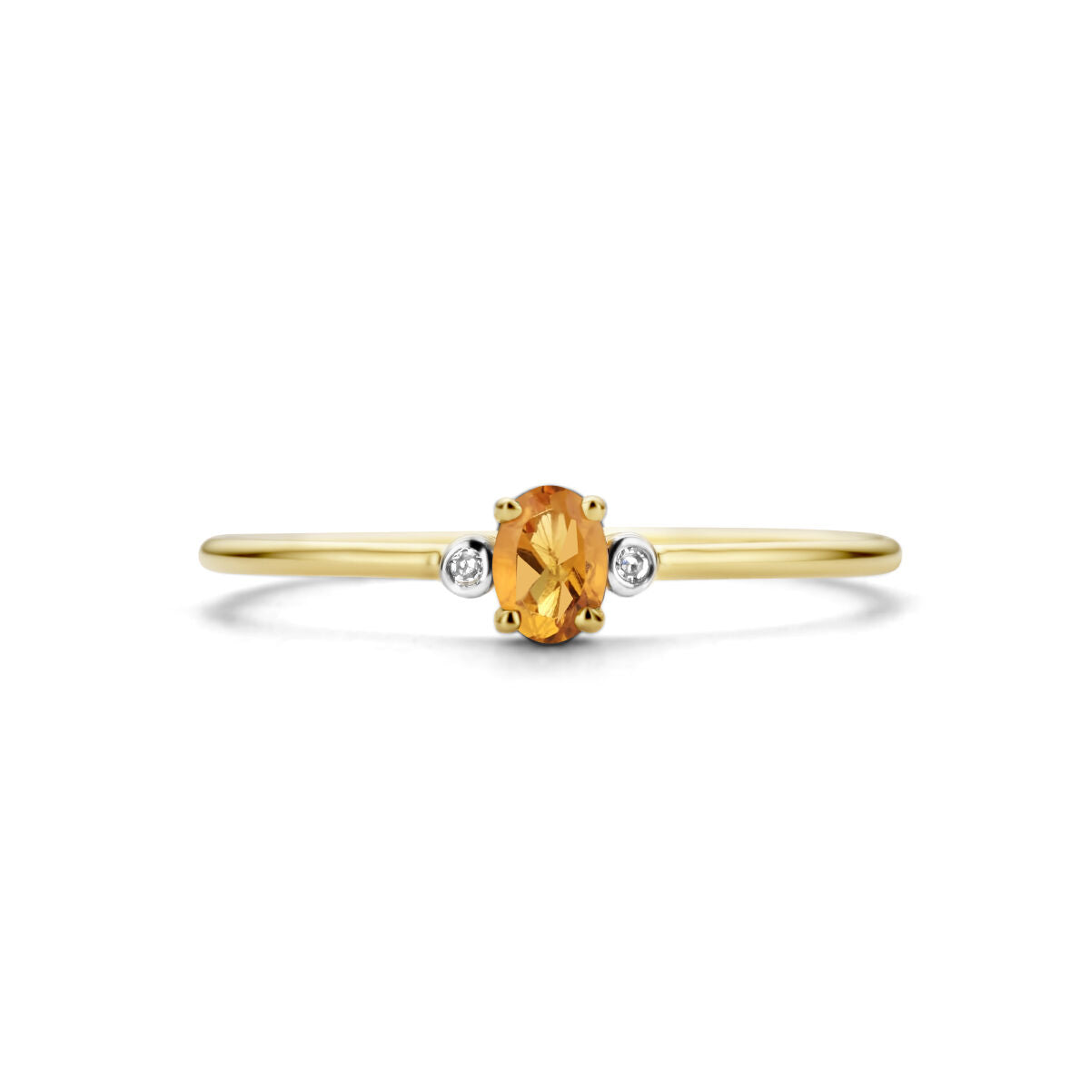 pierścionek trilogia cytryn i diament 0.006ct h p1 14K żółte złoto