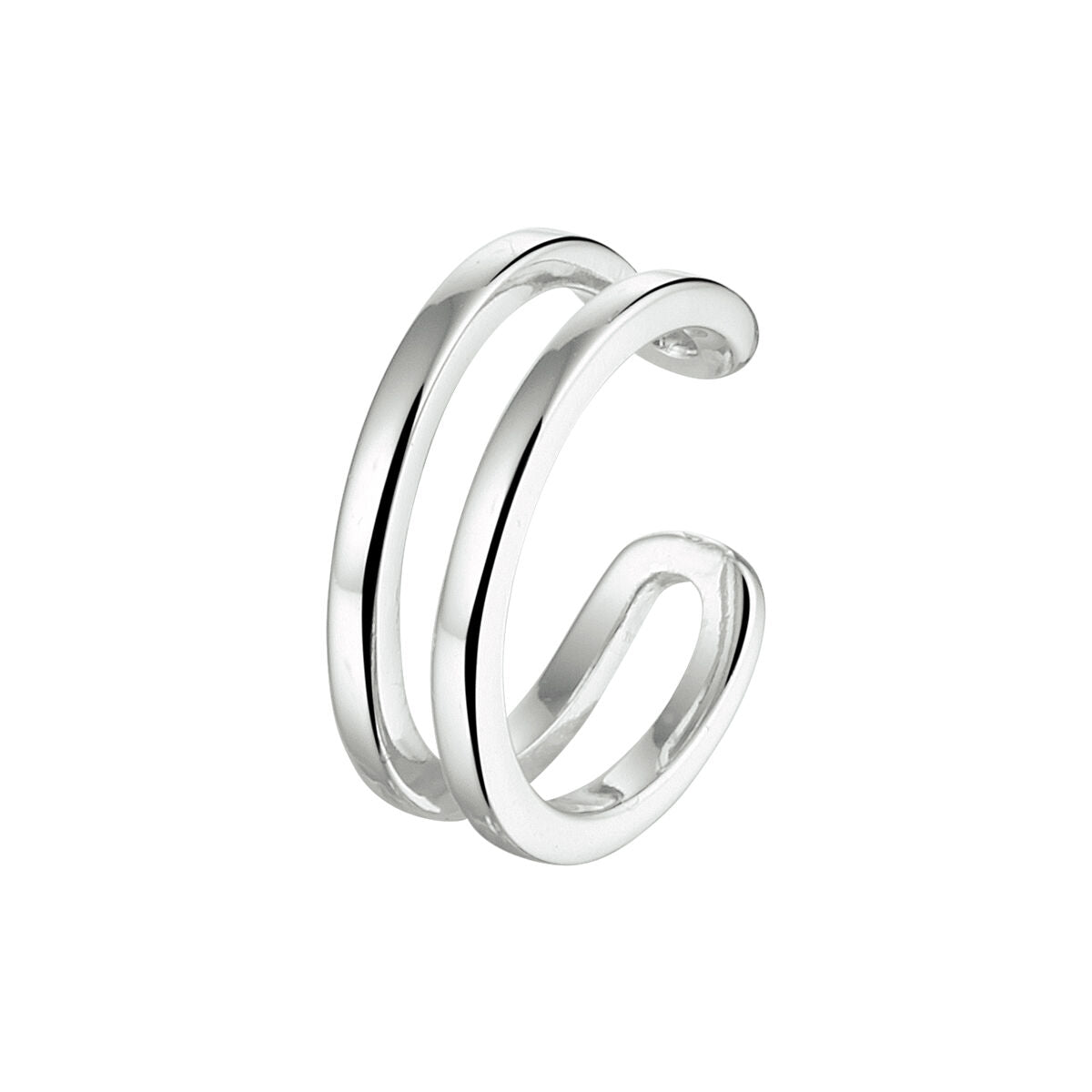 Srebrny earcuff z podwójnym paskiem, gerhodynowany, o gładkiej powierzchni.