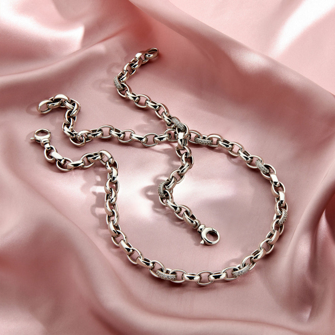 collier jasseron ovaal zirkonia 7,5 mm 45 cm zilver gerhodineerd