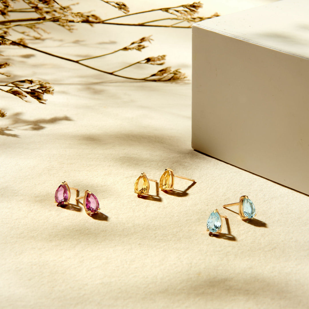 oorknoppen roze topaas 14K geelgoud