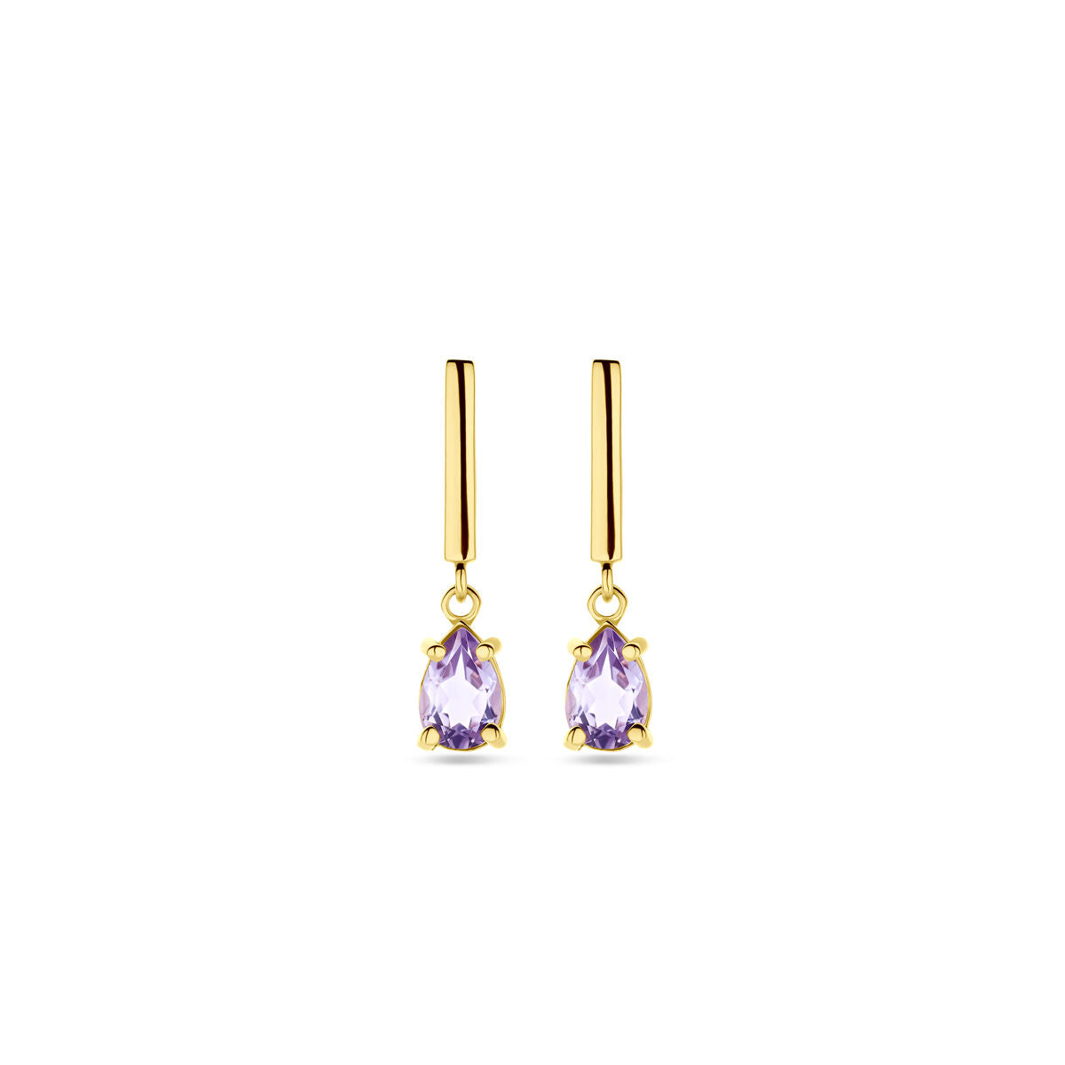Kolczyki z ametystem o długości 19 mm w złotym kolorze 14K.