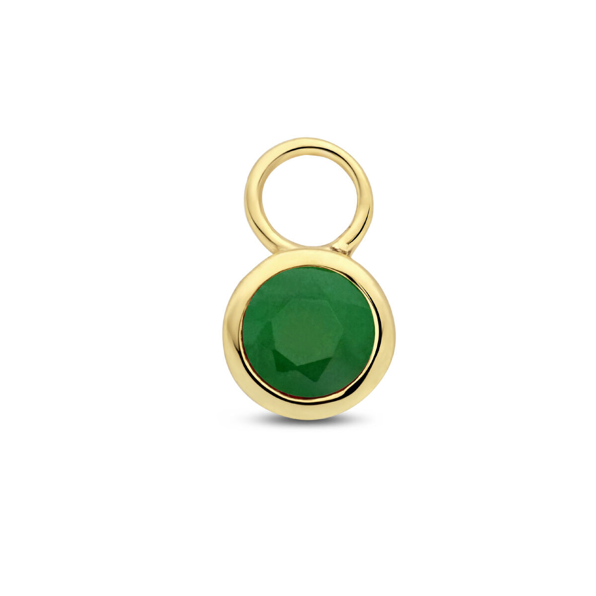 De Van der Kooij Collectie oorringhanger met geboortesteen per stuk is gemaakt van 14K geelgoud en heeft een ronde, gefacetteerde groene steen centraal en een ronde lus bovenaan voor bevestiging.