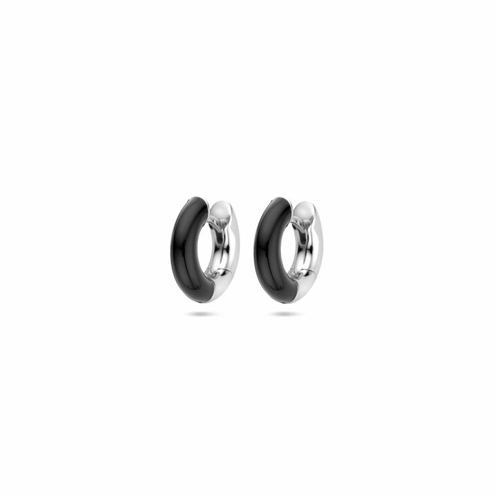 klapoorringen zwart emaille 4 mm zilver gerhodineerd