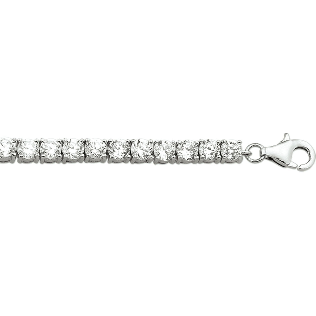 Bransoletka z cyrkoniami o szerokości 4,2 mm i długości 18,5 cm, srebrna, rodowana.