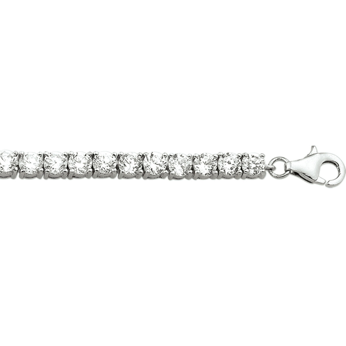 Bransoletka z cyrkoniami o szerokości 4,2 mm i długości 18,5 cm, srebrna, rodowana.