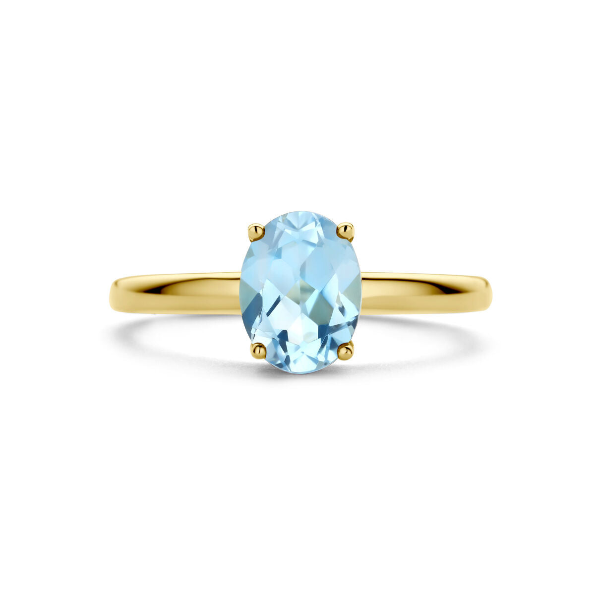żółte złoto pierścionek niebieski topaz 14K