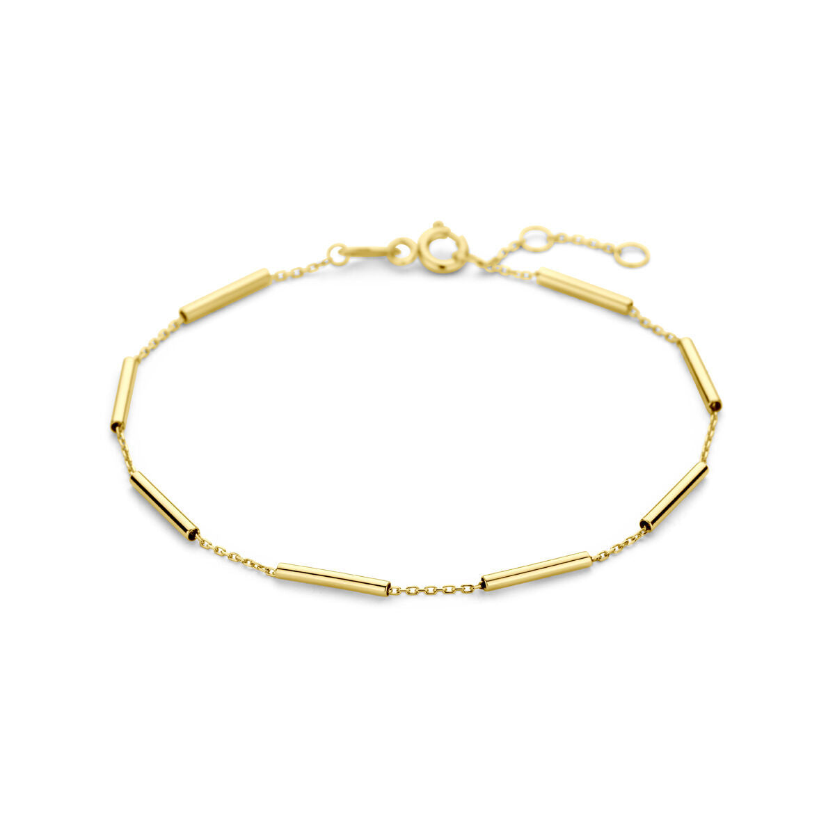 Gouden armband van 14K met buisjes en een sluiting.