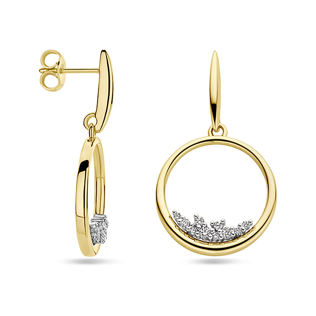kolczyki okrągłe diament 0.23ct (2x 0.115ct) h si 14K bicolor złoto żółte/białe