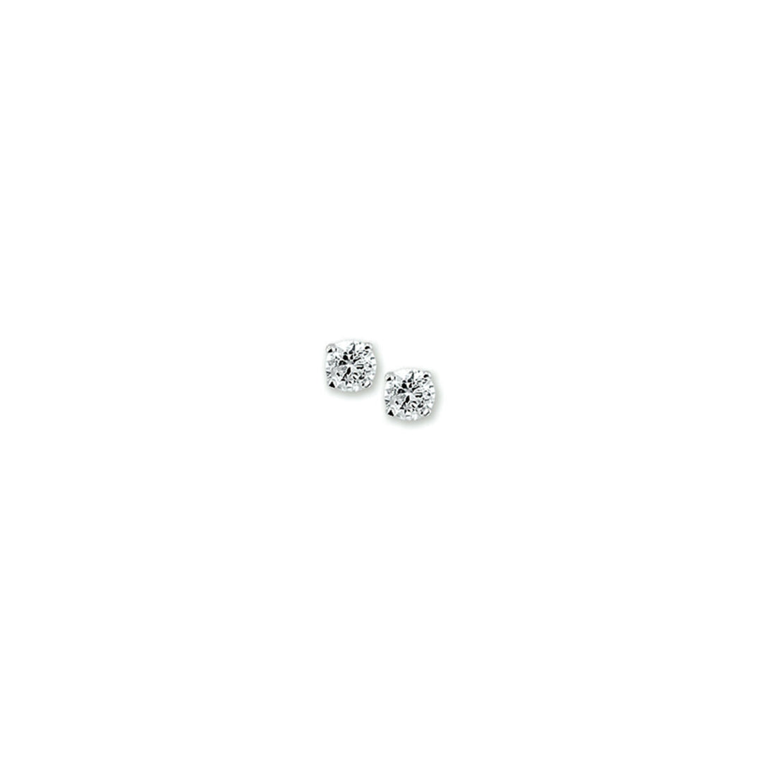 Van der Kooij Collectie oorknoppen zirkonia: kleine, ronde zilveren oorstekers met zirkonia in een eenvoudige metalen zetting, getoond op een witte achtergrond.