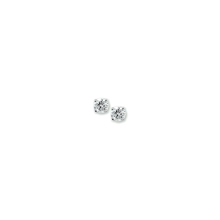 Van der Kooij Collectie oorknoppen zirkonia: kleine, ronde zilveren oorstekers met zirkonia in een eenvoudige metalen zetting, getoond op een witte achtergrond.