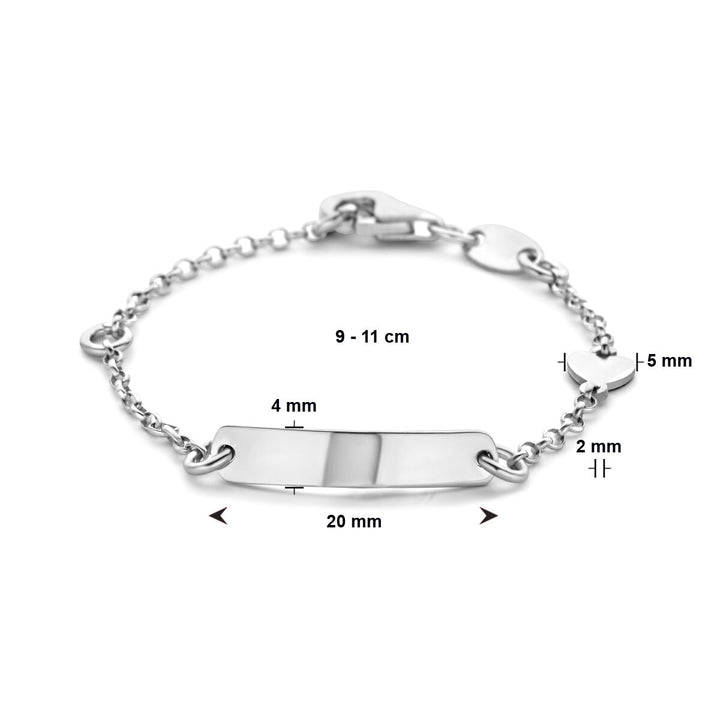 Baby armband zilver hart plaat 4,0 mm gerhodineerd