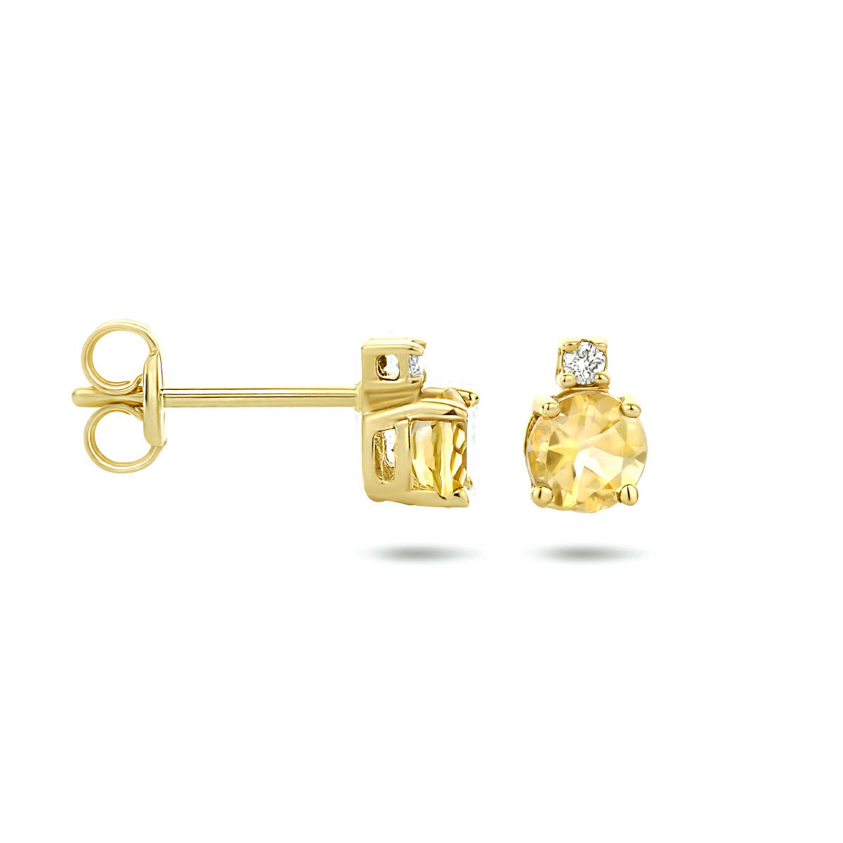 kolczyki wkrętki z cytrynem i diamentem (2x 0.015ct) h si 14K żółte złoto