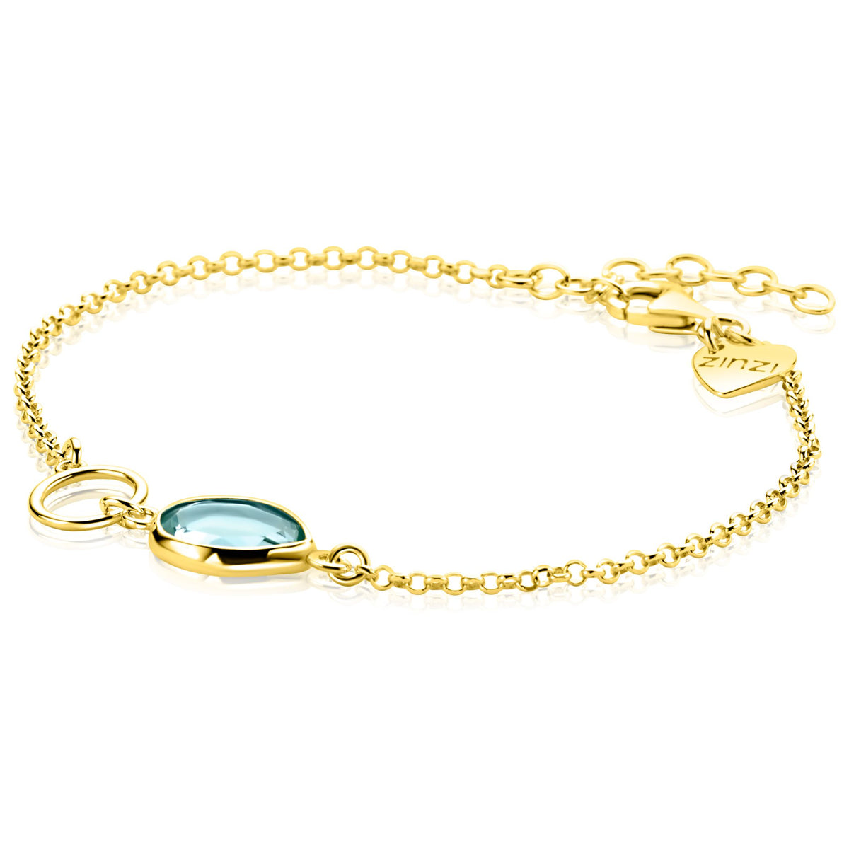De Zinzi Armband verguld ZIA2716G heeft een turquoise ovale edelsteen in het midden en een kleine gouden hart charm bij de verstelbare sluiting, die het delicate ontwerp van Zinzi laat zien.