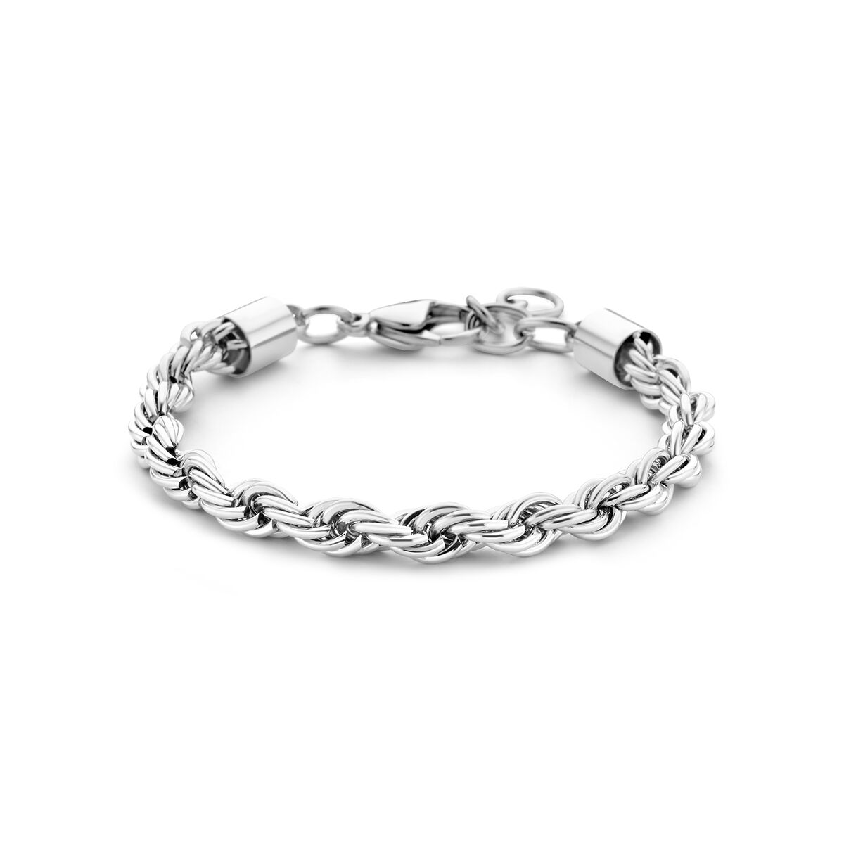 Edelstalen armband met een koordstructuur van 5,7 mm, verstelbaar van 17 tot 20 cm.