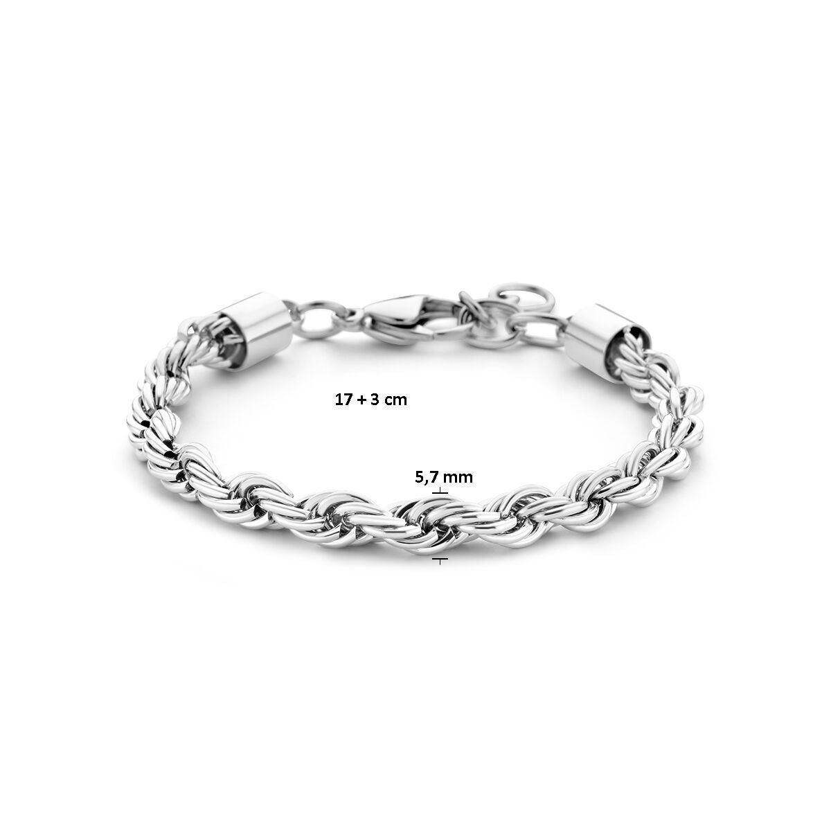 bransoletka sznurkowa 5,7 mm 17 + 3 cm stal nierdzewna