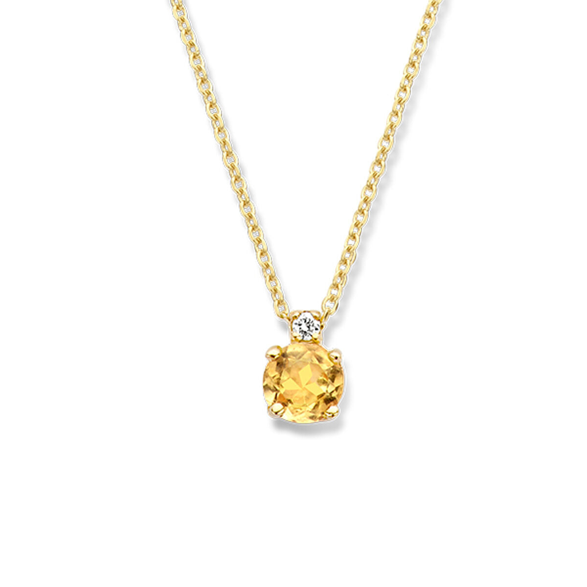 Naszyjnik z cytrynem i diamentem 0,015 ct H SI, 40 cm, 14K żółte złoto z delikatnym łańcuszkiem.