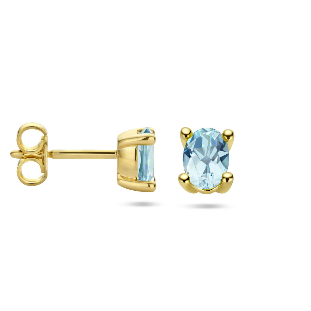 oorknoppen blauw topaas 14K geelgoud