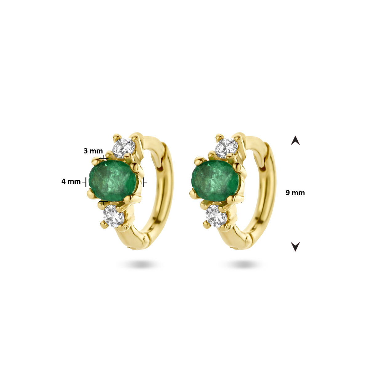 kolczyki koła z szmaragdem i diamentem 0.10ct (2x0.05ct) h si 14K żółte złoto