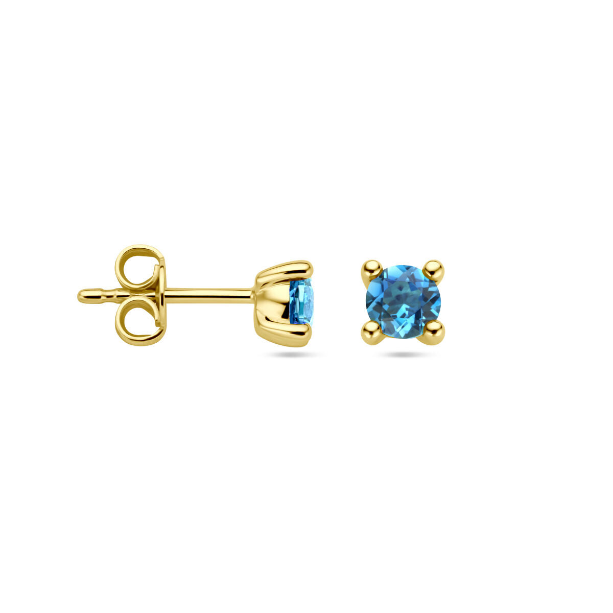 kolczyki wkrętki london blue topaz 14K żółte złoto