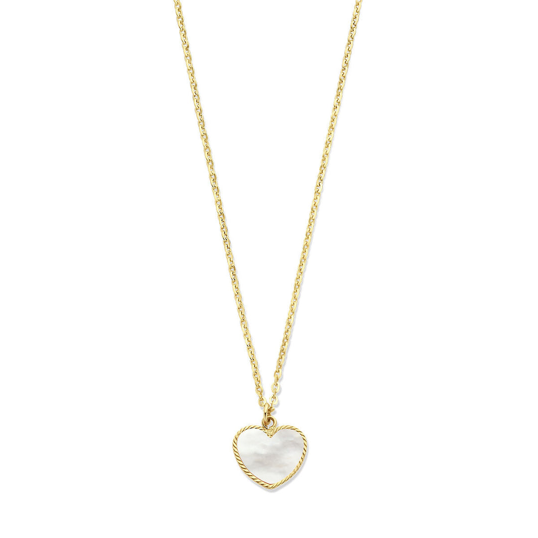Het Van der Kooij Collectie collier hart parelmoer 40-42 cm is een 14K geelgouden damesketting met een schitterende hartvormige parelmoer hanger en verfijnde gouden rand.