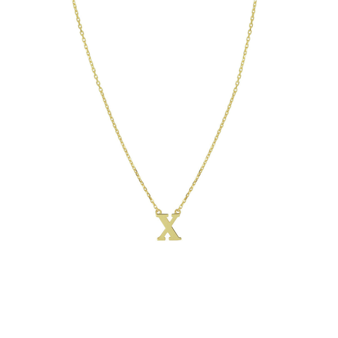 De Van der Kooij Collectie Gouden dames ketting letter 14K heeft een delicaat gouden anker collier met een letter X hanger, ideaal als een gepersonaliseerde sieradencadeau dames-gepresenteerd op een effen witte achtergrond.
