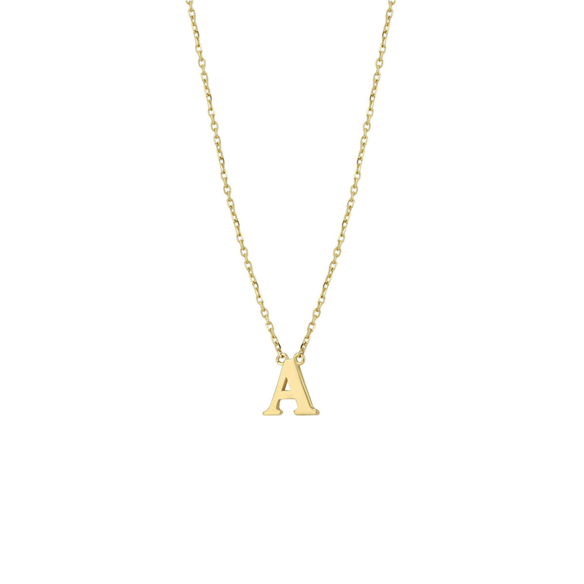 De Van der Kooij Collectie Gouden dames ketting letter 14K heeft een eenvoudige, gouden hoofdletterhanger aan een 14k geelgouden anker collier- een elegant sieradencadeau dames.