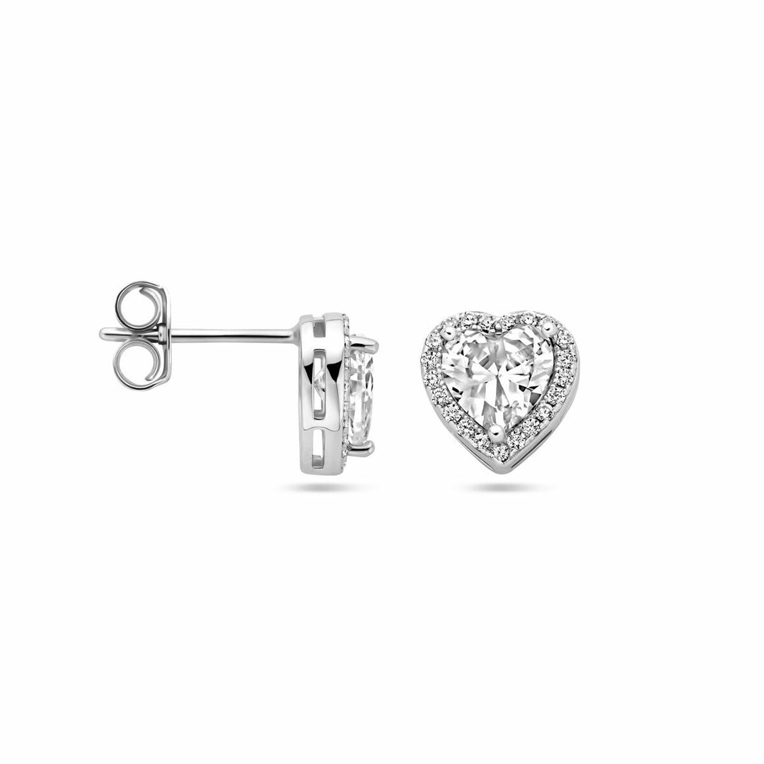 oorknoppen hartje zirkonia halo zilver gerhodineerd