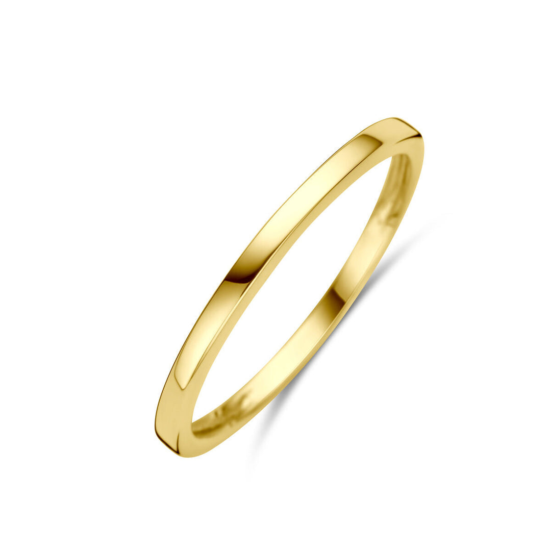 De Van der Kooij Collectie ring 14K geelgoud is een eenvoudige, dunne gouden ring met een gepolijste afwerking - ideaal voor liefhebbers van minimalistische sieraden en prachtig afgebeeld op een witte achtergrond.