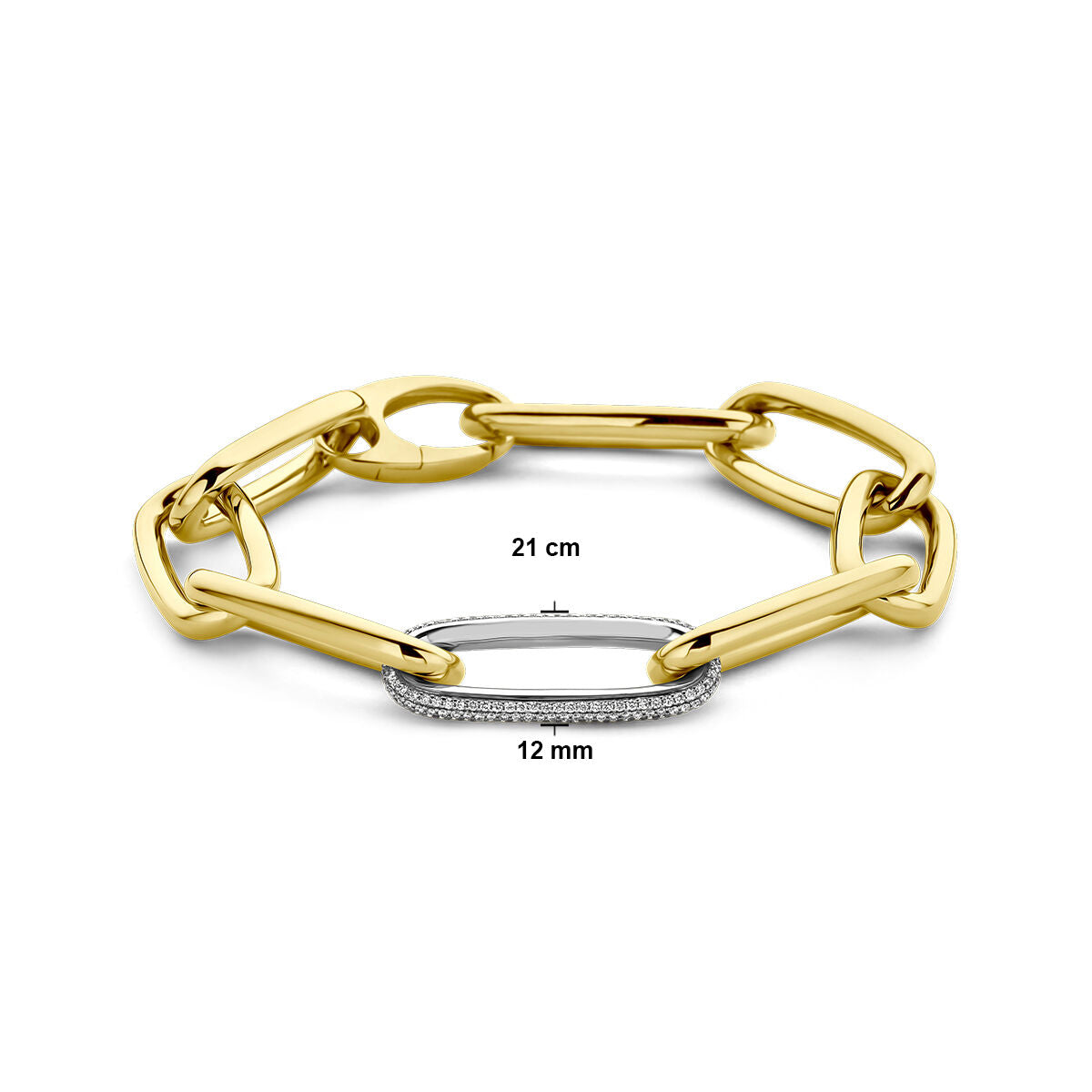 bransoletka paperclip diament 0.76ct g vsi półokrągła rura 12 mm 21 cm 18K bicolor złoto żółte/białe