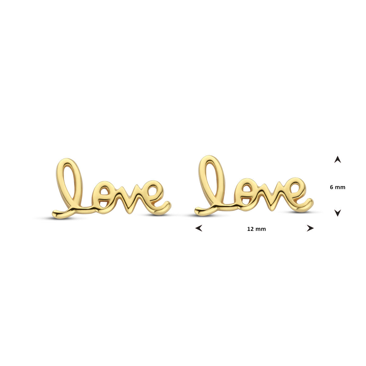 kolczyki wkrętki love 6 mm 1 mikron srebro pozłacany (żółte)