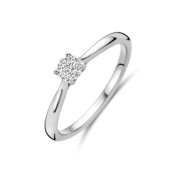 pierścionek z lab-grown diamentem 0,25 ct, wykonany z białego złota 14K, o prostym designie.