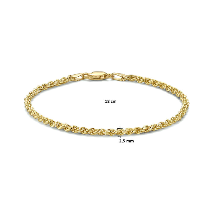 koord 2,5 mm 3 micron zilver verguld (geel)