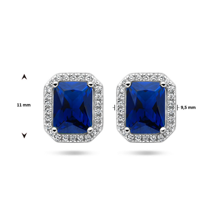 oorknoppen blauw en wit zirkonia halo zilver gerhodineerd