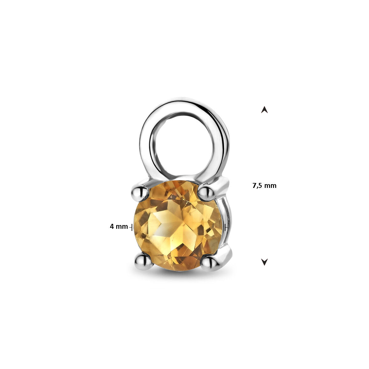 De Van der Kooij Collectie oorringhanger citrien per stuk is een 14K geelgouden hanger met een ronde facetgeslepen citrien. Met een hoogte van 7,5 mm en een breedte van 4 mm voegt hij elegantie toe aan elke dames sieraden collectie.