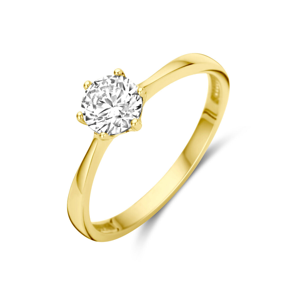 Pierścionek z cyrkonią w 14-karatowym żółtym złocie.