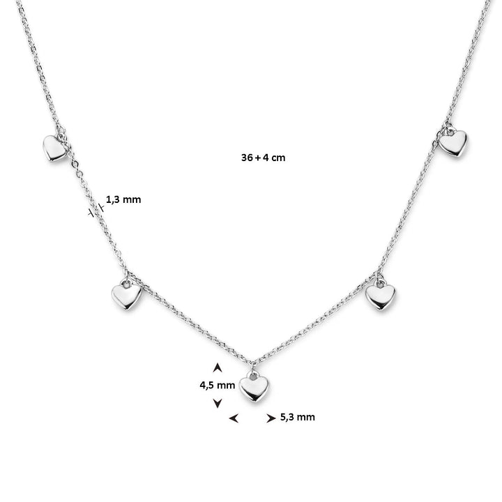 collier hartjes 36 + 4 cm zilver gerhodineerd