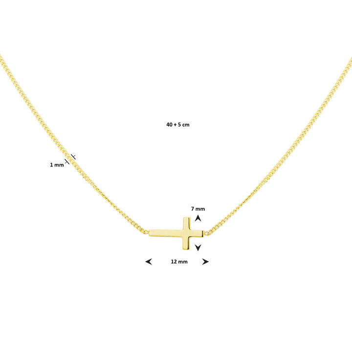 collier kruis 40 + 5 cm 3 micron zilver verguld (geel)