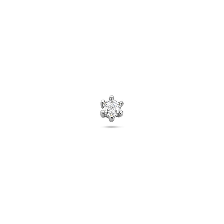 Gerhodineerd zilveren flat back piercing met zirkonia 4 mm