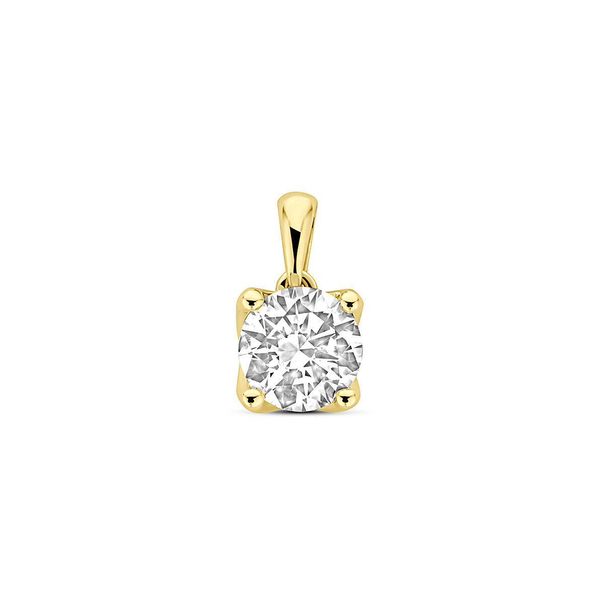 Hanger met lab grown diamant van 1.00 ct, ronde vorm, gezet in 14K geelgoud met vierkante zetting.