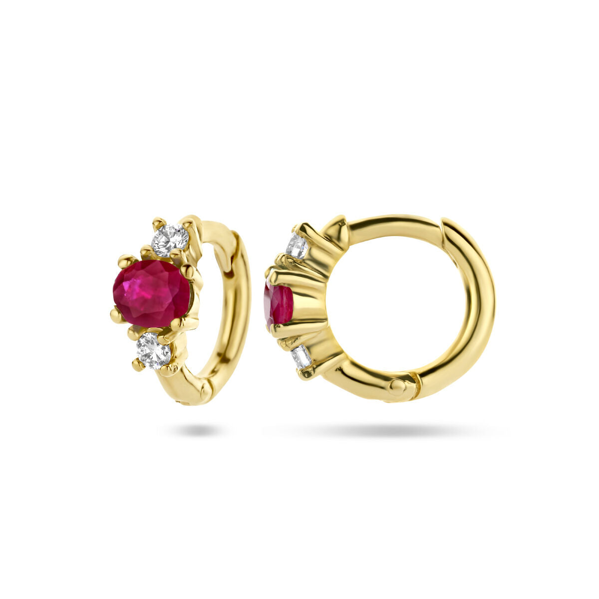 kolczyki koła z rubinem i diamentem 0.10ct (2x0.05ct) h si 14K żółte złoto