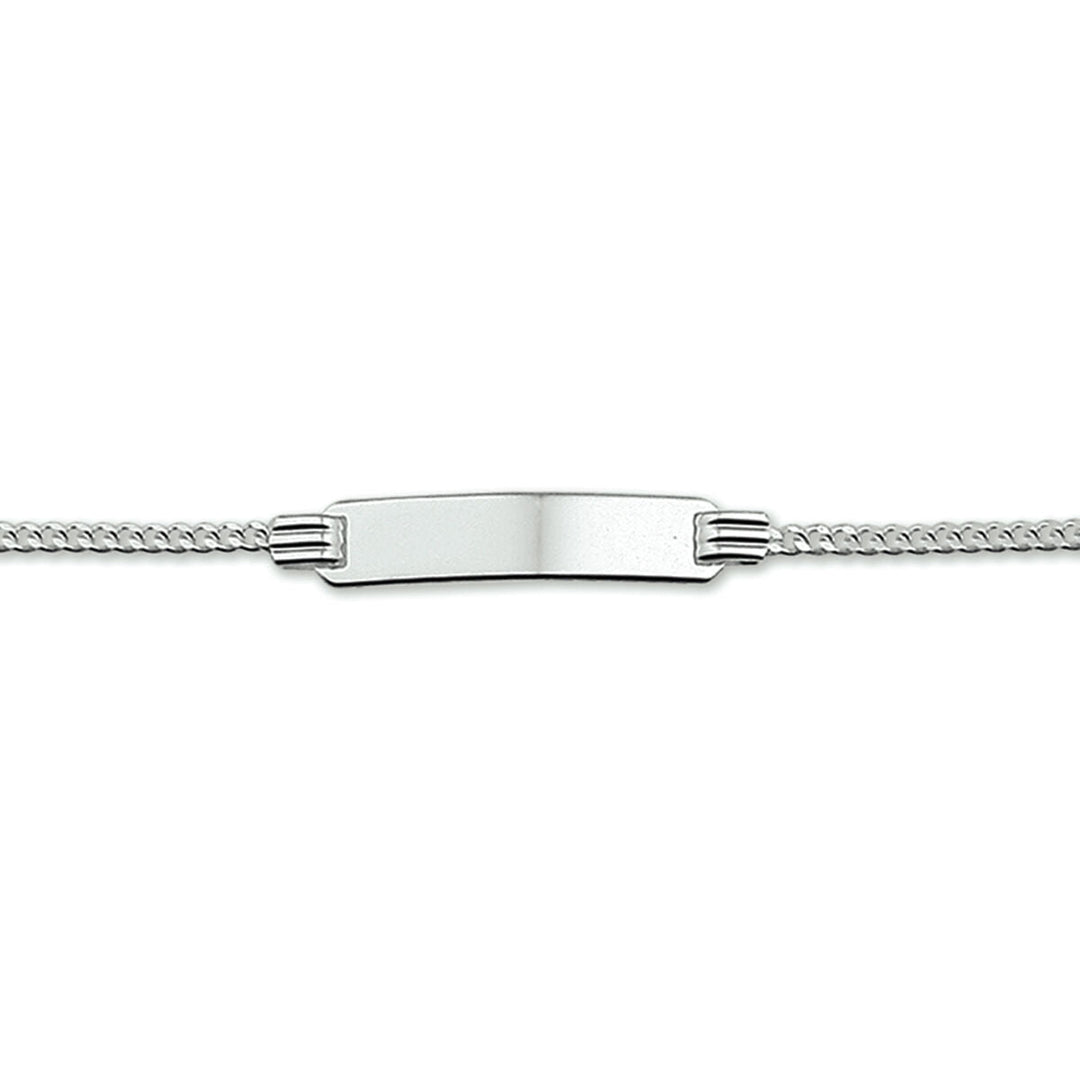 Srebrna bransoletka gourmet z gładką płytką o szerokości 4,8 mm, długość 13-15 cm.