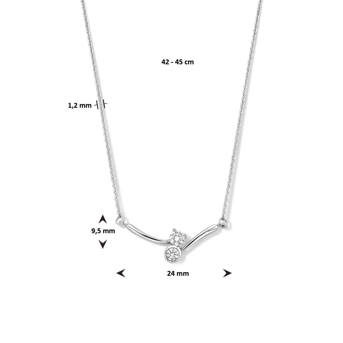 naszyjnik element cyrkonia 42 - 45 cm srebro rodowane