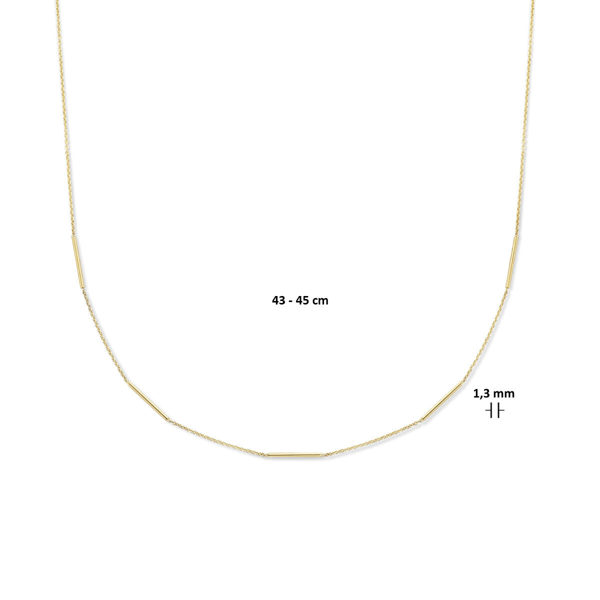 naszyjnik prostokąty 43 - 45 cm 1,3 mm 14K żółte złoto