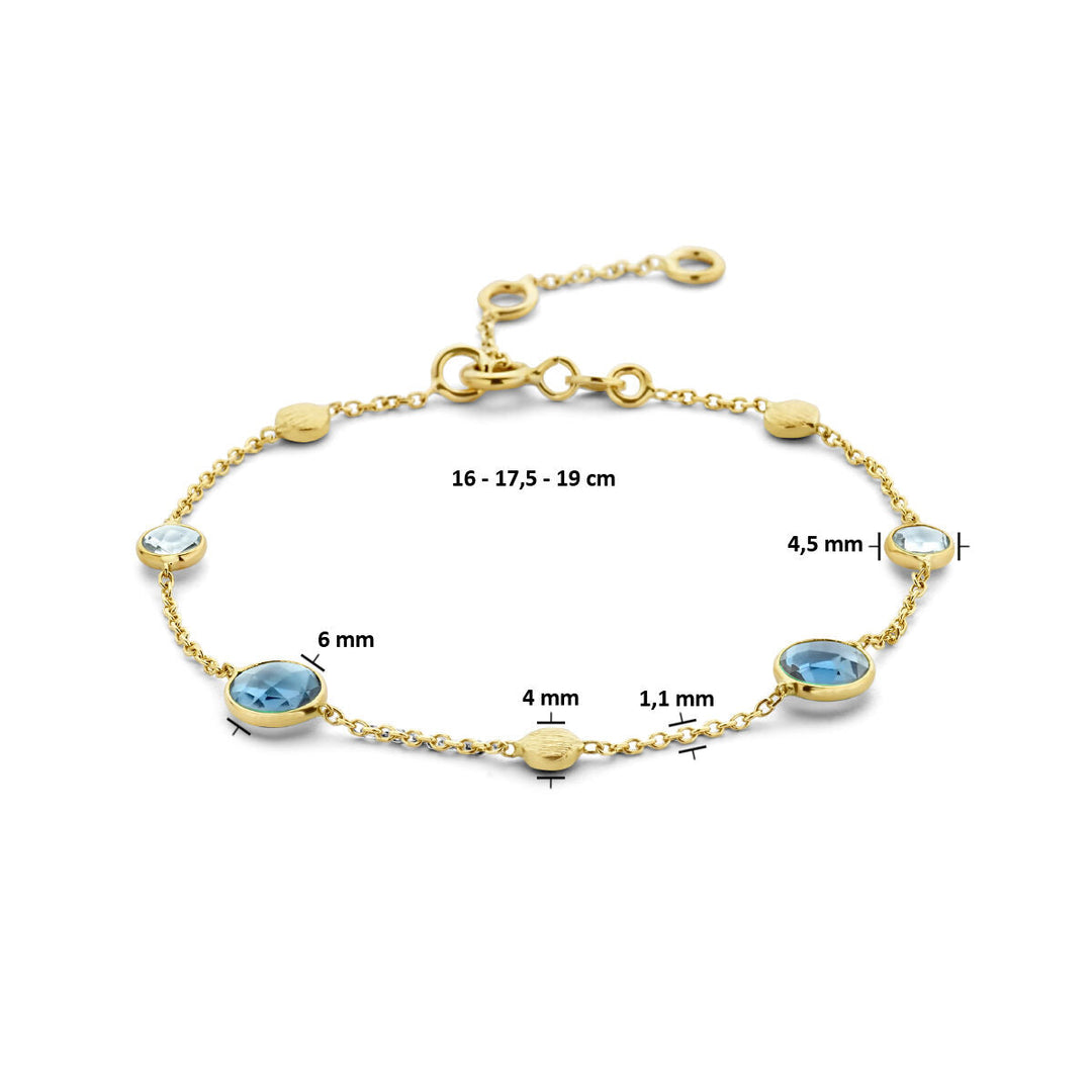Gouden armband dames london blue en blauw topaas en rondjes 14K