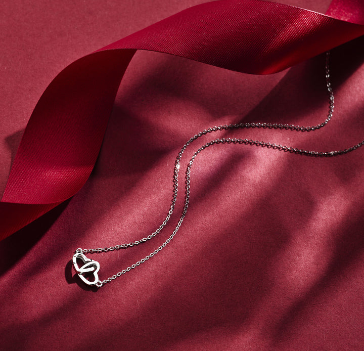 collier hartjes gediamanteerd 41 + 4 cm zilver gerhodineerd